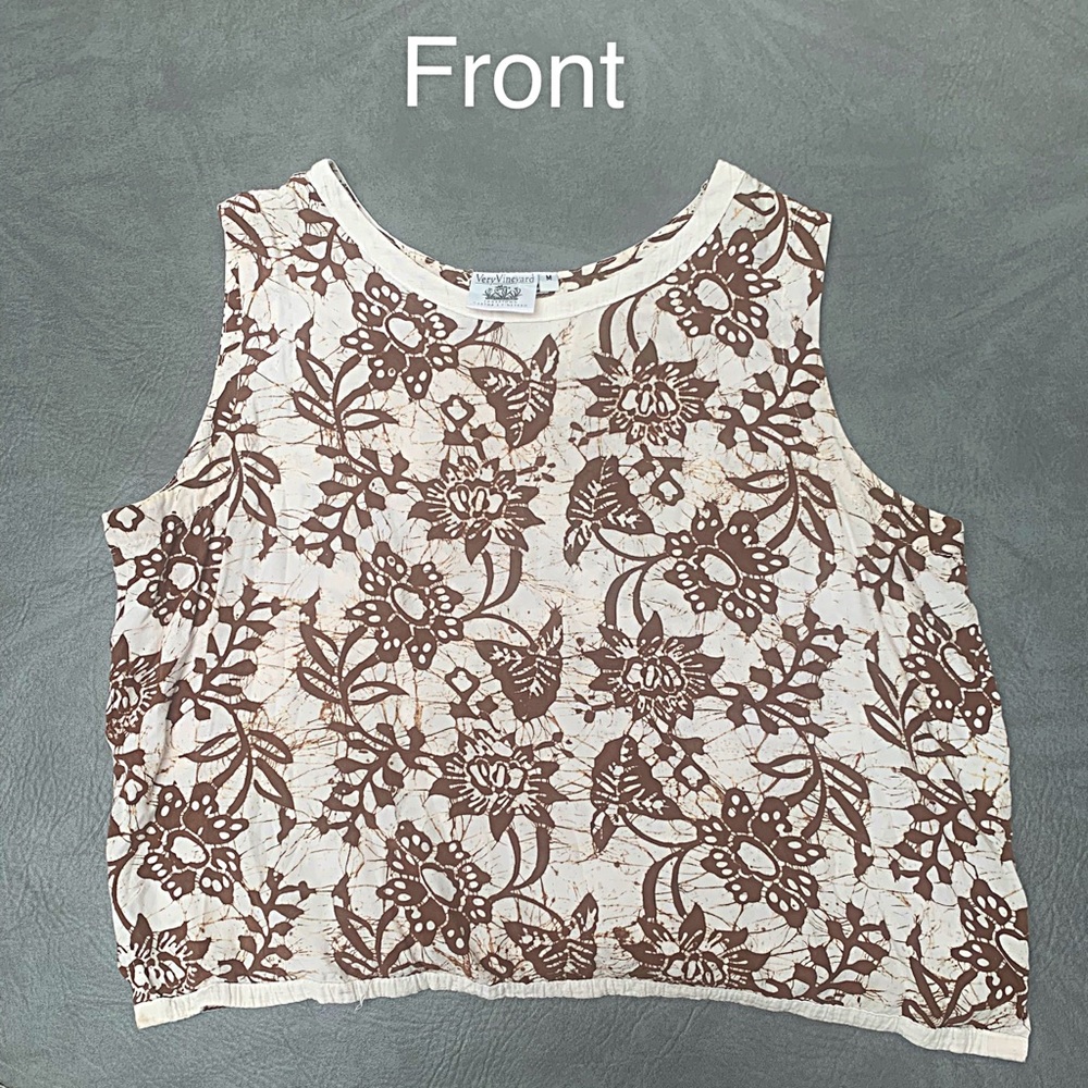 Floral Brown & White Sleeveless Crop Top